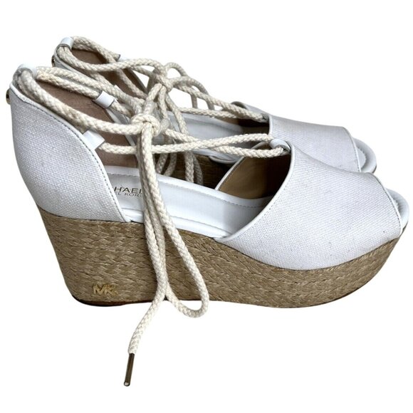 Michael Kors Womens Size 9M Rope Lace-Up White Espadrille Wedge Sandals - Picture 3 of 7